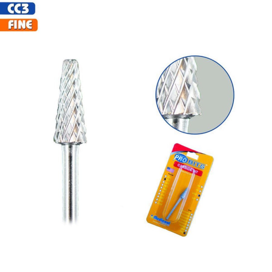 Medicool Bits | Pro Bit - Carbide Silver Barrel Cone - Cc3 Fine